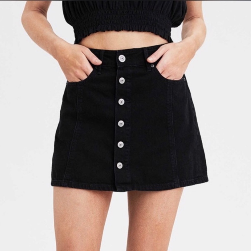 American Eagle black denim mini skirt